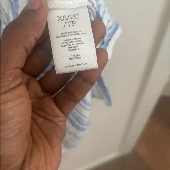 CAbi #5894 Blue Striped Linen Blend Pacific Tunic Blouse XS - Picture 7 of 9